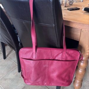 Latico MJ USA Raspberry Pink Leather Zip Tote Floral Lined Shoulder Bag